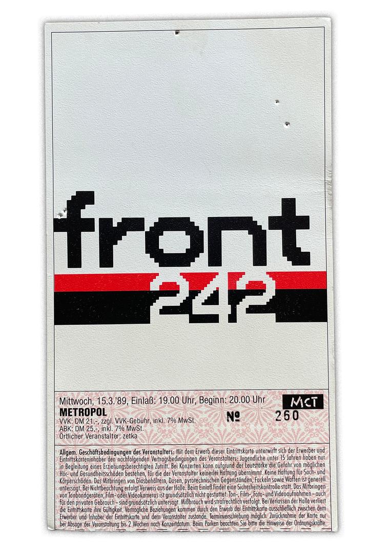 Konzerterinnerungen Das Konzertticket von Front 242 aus Berlin 1989