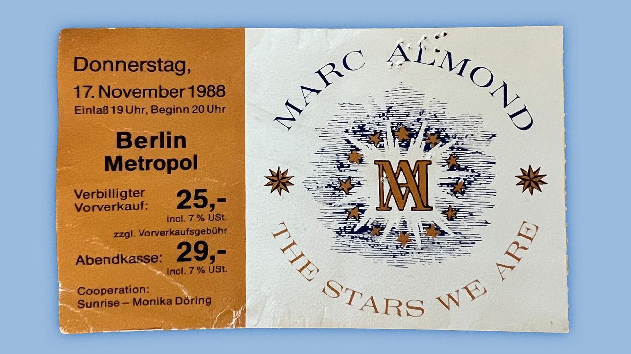 Konzerterinnerungen Marc Almond Ticket Berlin 1988